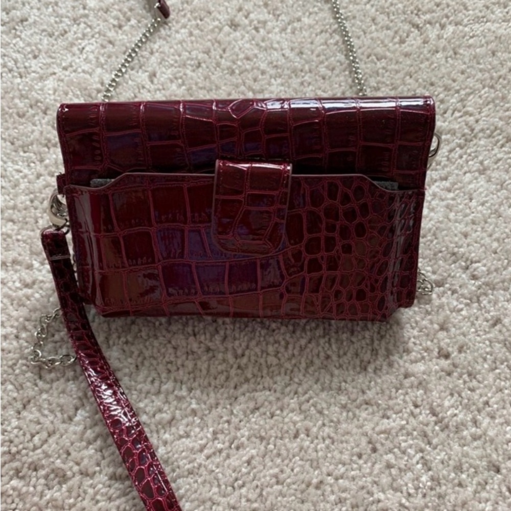 Just Solutions Dark Red Faux Croc Leather Convertible Straps Clutch/Shoulder Bag